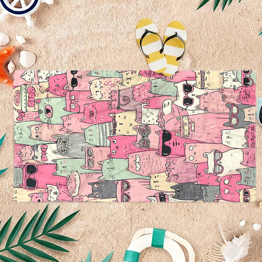 Cartoon-Sonnenbrillen Katzen-Gruppe Strandtuch Schnelltrocknendes Handtuch Super Saugfähig Geeignet für Strand Pool Sommergeschenk für Freunde