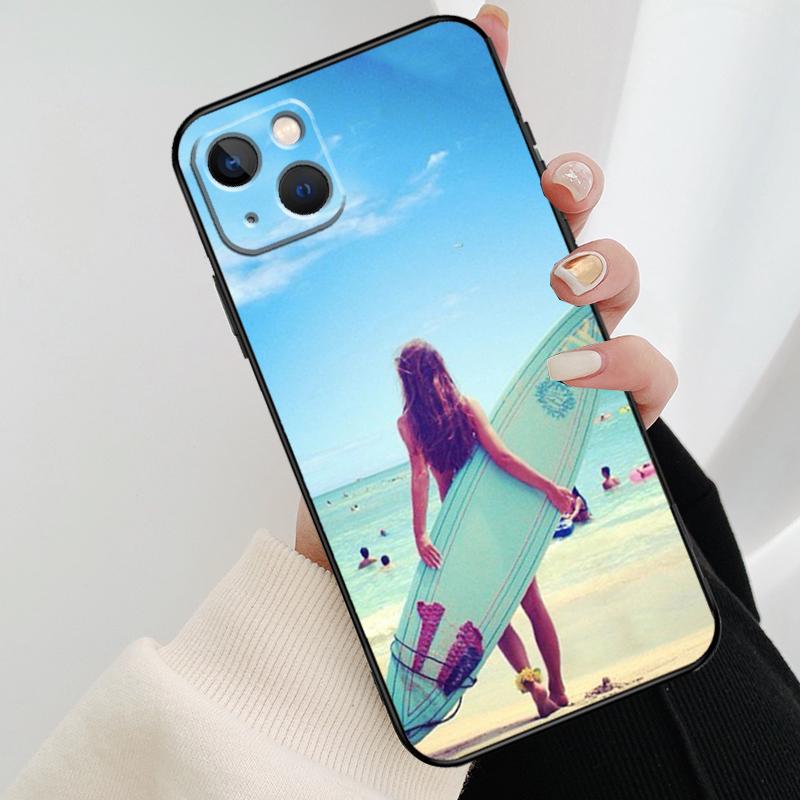 HAWAII BEACH SURF GIRL SURFING ART Phone Case For iPhone 17 Pro Max 16 15 11 13 12 14 Pro Max Mini 15 16 Plus 16e 17 Air Cover