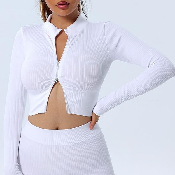 JYL Stand Collar Zipper Long Sleeve Yoga Slim Quick Dry Outfit Set