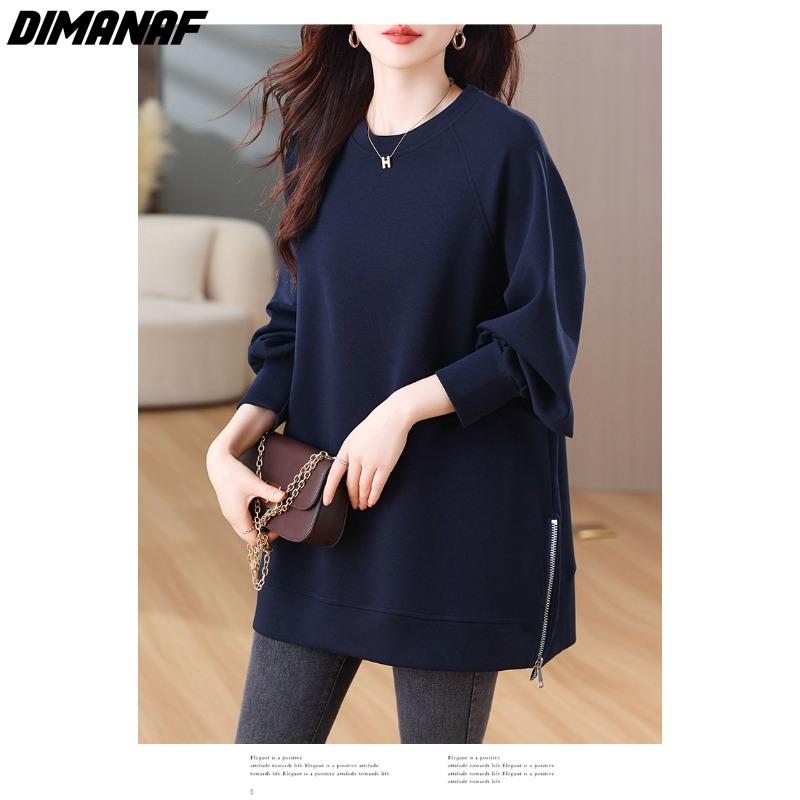 Dimanaf Autumn Women Plus Size T-Shirt Casual Lady Tops Shirts Tunic Clothing Oversize Loose Solid Long Sleeve Sweatshirts