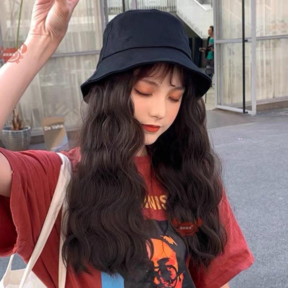 Fisherman's Cap Wig Female Inner Buckle Medium Length Straight Hair Wig Detachable Cap Wig Collarbone Wig