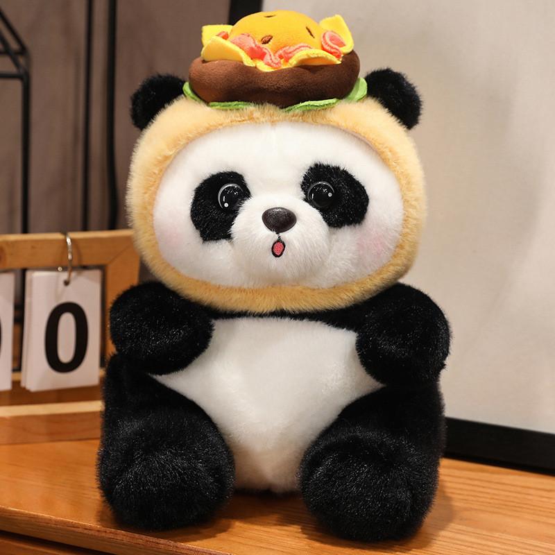 Adorable Panda Plush Toy With Ice Cream And Hamburger Delivery Outfit Perfect For Kids Birthday Gifts