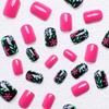 24pcs Vibrant Floral & Leaf Design Press-On Nails - Short Square, Full Cover, Glossy Finish in Mixed Colors with Red & Black