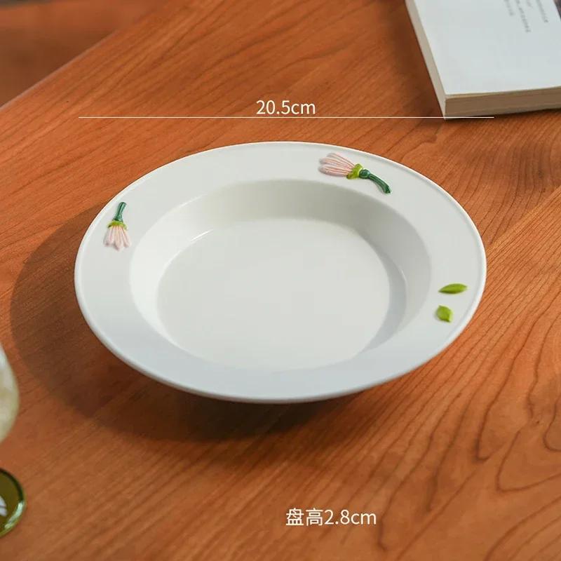 Kreative Relief Blume Keramik Platte Licht Luxus Restaurant Köstliche Salat Obst Platte Exquisite Hause Gerichte Esszimmer Platten