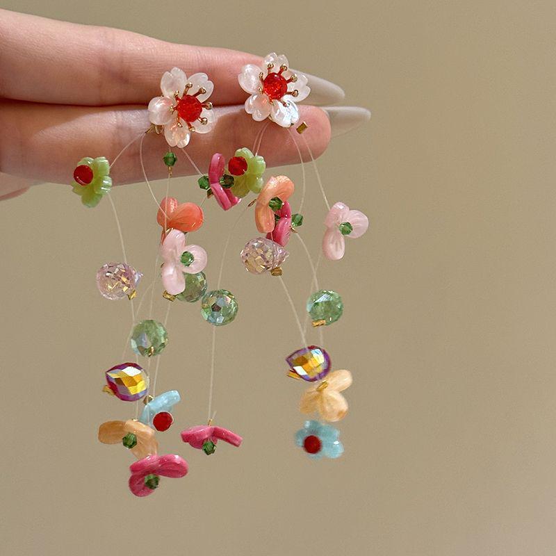 Colorful Dopamine Fabric Beaded Earrings – Women's Studs, Seaside Vacation Style, Ear Clips