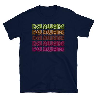Retro State of Delaware Inline Font Disco Neon Short-Sleeve Unisex T-Shirt