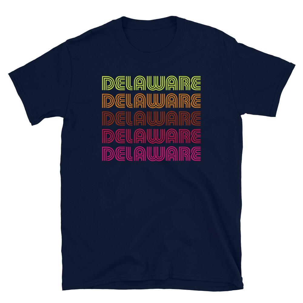 Retro State of Delaware Inline Font Disco Neon Short-Sleeve Unisex T-Shirt 3XL