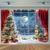 2D Flat Red Curtain and Gift Boxes Banner for Christmas Photoshoots, Festive & Warm Parties
