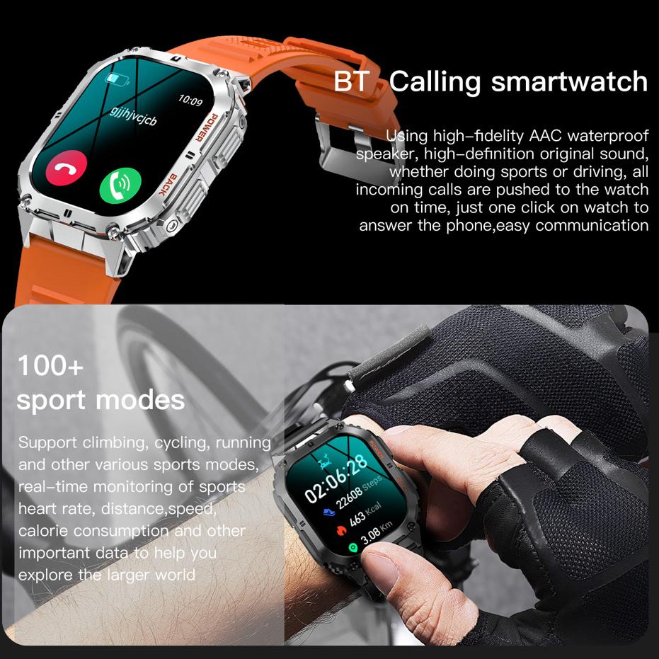 Smart Watch Sports Fitness Men 1.96" AOMLED Screen Outdoor Compass Blue Tooth Call Smartwatch Health Waterproof Voice Assistant