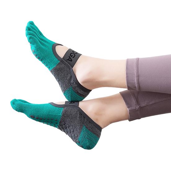 

1 Pair Women Yoga Socks Non-Slip Bottom Five Toe Socks Ballet-Style Design Studio Exercise Socks Elastic Footwear зелений