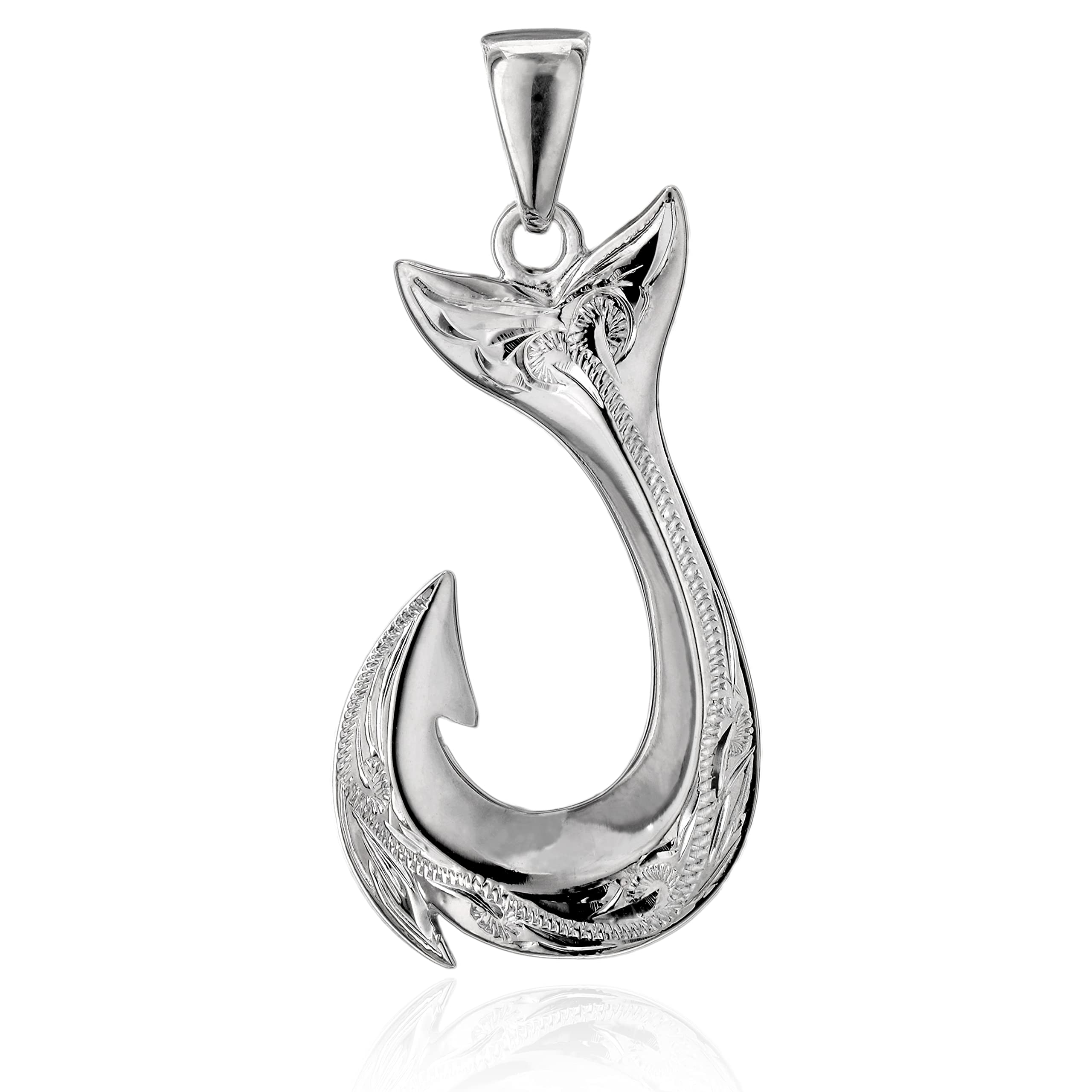 

Hawaiian Jewelry Fish Hook Scroll Engraving Fish Hook Pendant Necklace Silver 925 [Leilani] Men s (No Chain)