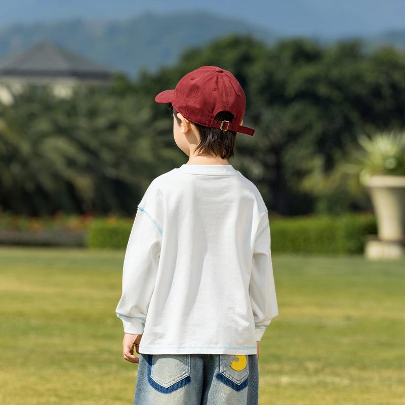 Nausicaa Spring 2025 Kids' Hand-Painted Korean-Style Cotton T-Shirt - Cute Long Sleeve for Boys & Girls