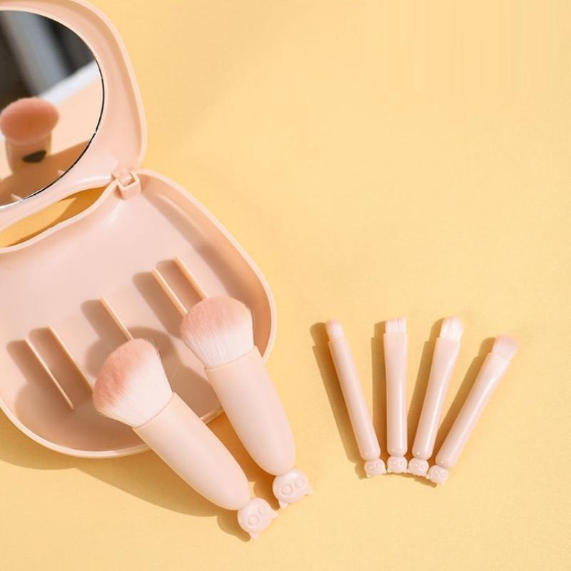 6 Stück Mini Reise-Make-up-Pinsel Set Mit Spiegel Katze Aufbewahrungsbox Reise-Make-up-Pinsel Set Kosmetikpuder Rouge Verblendungsbürsten