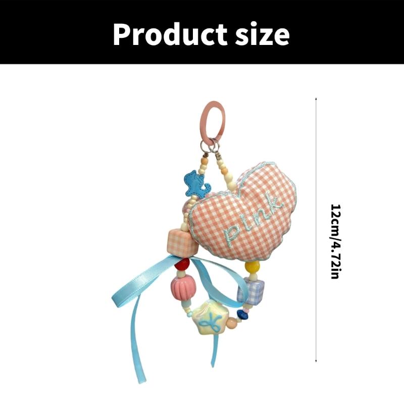 Cotton Grids Pattern Heart Shape Keychain Charm Handmade Phone Chain Women Car Key Holder Stylish Camera Bag Accessory