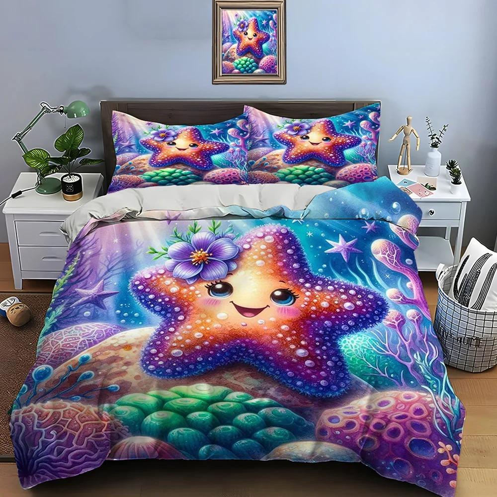 Cute Cartoon Stars Print Bedding Set Duvet Cover 1 Duvet Cover 2 Pillowcases Adult And Kids Bedding Set Luxury Boys Gifts