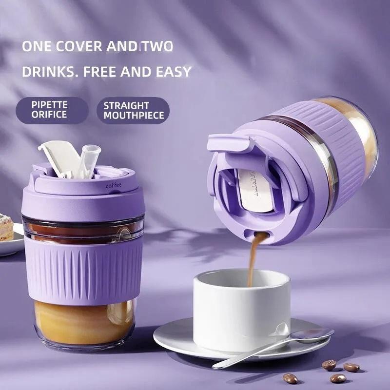 INS Style Portable Fashion Water Cup Glass Water Cup Double-layer Drink Cup Student Straw High Value Coffee Cups Gift Glass Cup