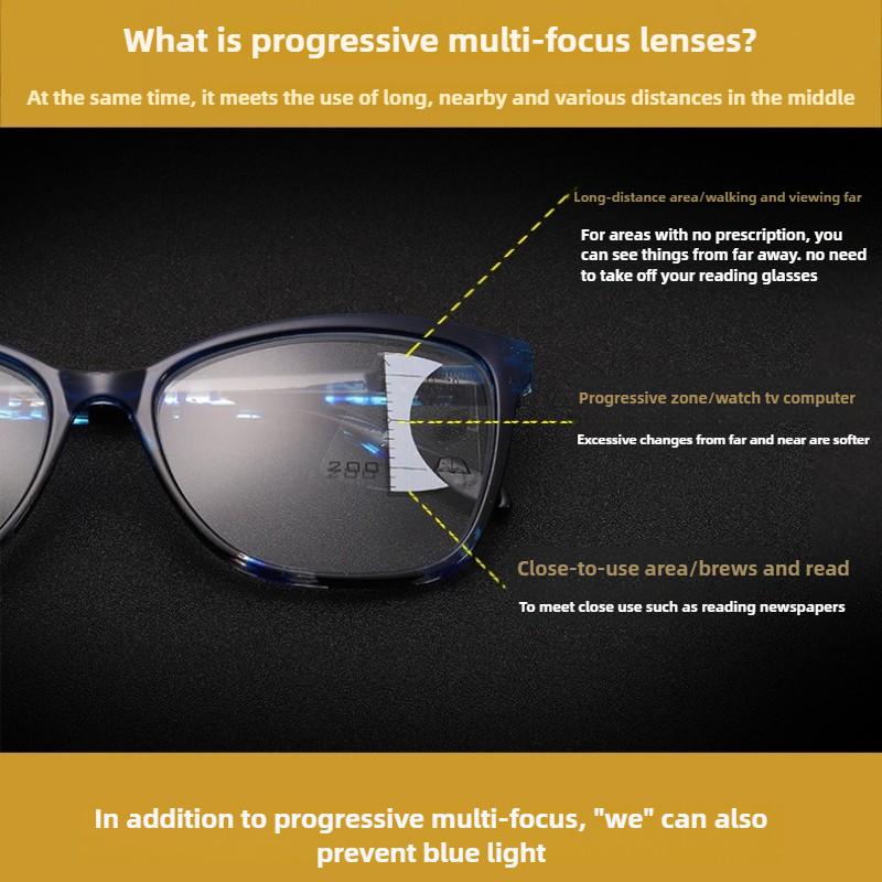 Women's Colorful Progressive Multifocal Presbyopia Glasses Fashion Anti Blue Light Reading Glasses Retro Style