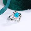 Exquisite Heart Shape Cutout Paraiba Sapphire Couple Ring 925 Silver Plated for Women Leaf Geometric Party Jewelry Gift