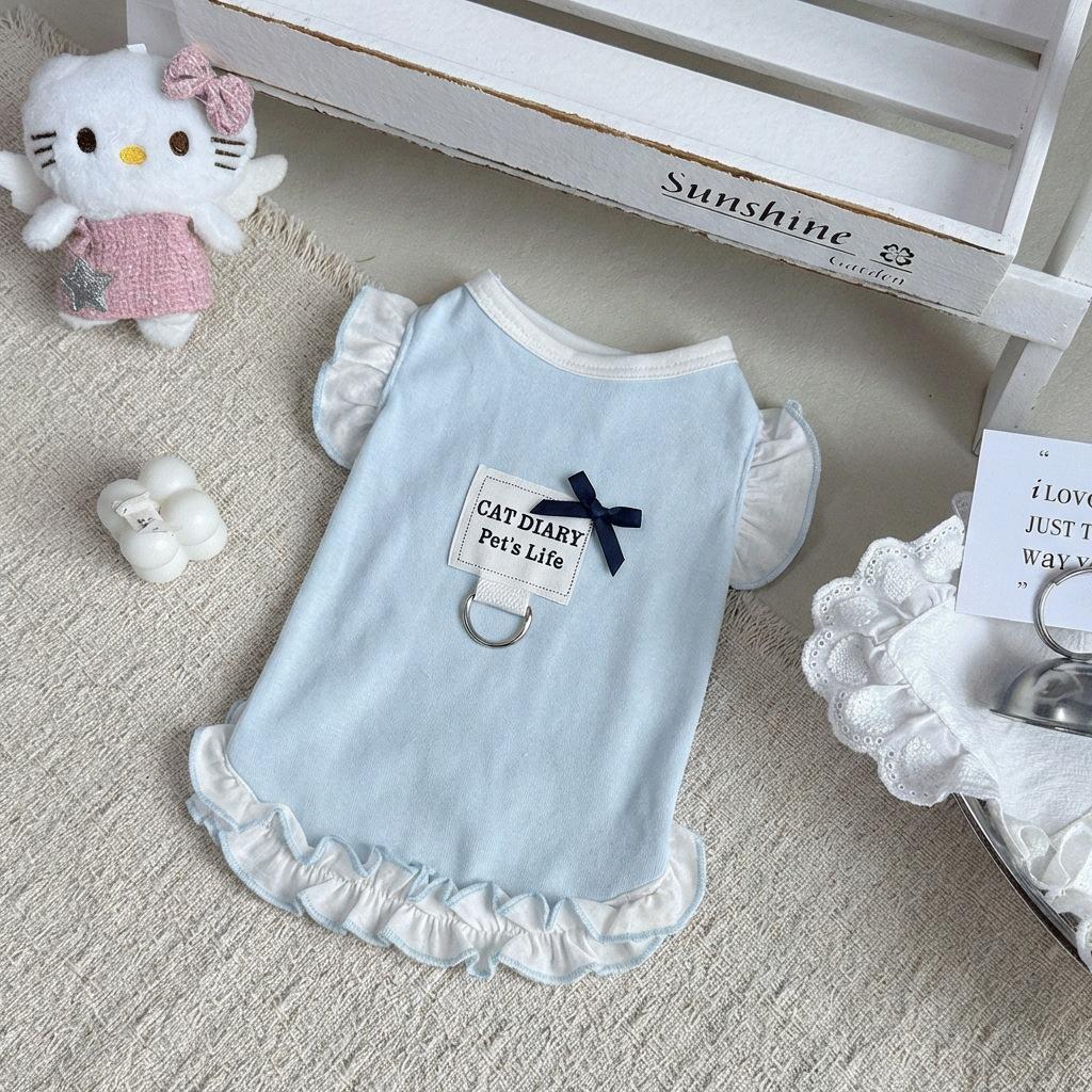 Pet Spring and Autumn Vest Cute Lace Sleeves Bottom Shirt Teddy Top Dog Clothes for Small Dogs Puppy Clothes