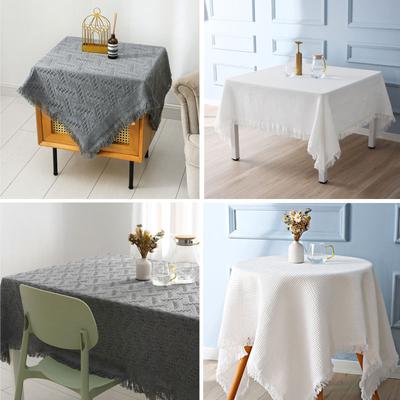 Rectangle Study Table Cloth Bedside Table Cover Beige Waffle Nordic Polyester Cotton Tablecloth Beautification Decoration