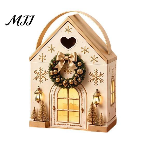 Reusable Seasonal Gift Containers Christmas House Shaped Candy Boxes with Handles, Festive Cottage Winter Holiday Packages Treat for Cookies