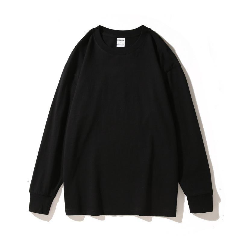 Autumn and Winter Men's Cuff Thread Solid Color Light Plate Long-sleeved T-shirt Loose Base Shirt Men