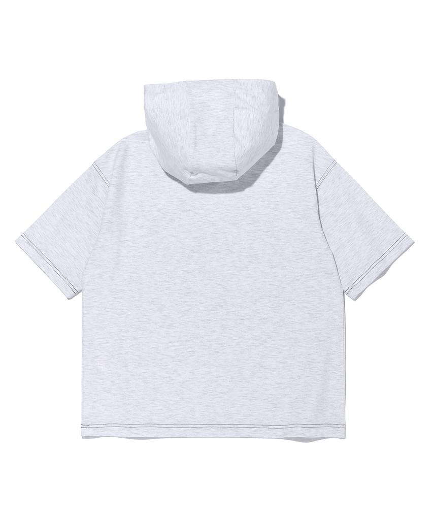 BUNKERBUSTER Contrast Stitch Lettering Hoodie Short Sleeve T-Shirt Mq7Tu424_Light Grey