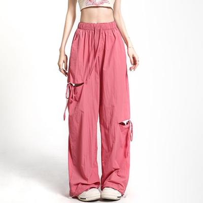Women's American-Style High-Waist Distressed Cargo Pants with Drawstring - Thin Summer Quick-Dry Athletic Trousers In Dopamine Colors