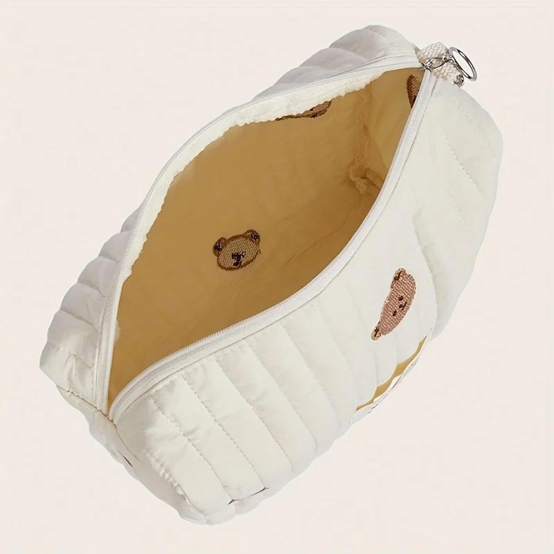 22X16X9CM Baby Carriage Bag - Cute Bear Diaper Storage Bag Portable Easy-to-Clean Zipper Embroidery Multifunctional Mommy Bag