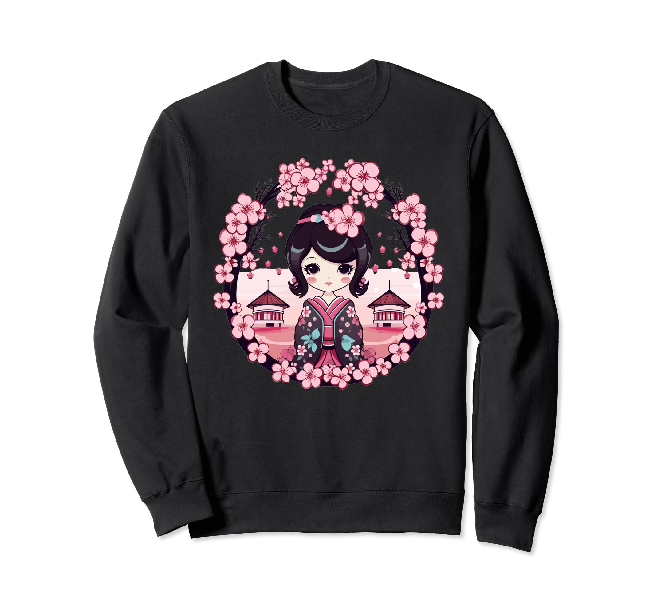 Cute cherry blossom kokeshi doll I Kokeshi sweatshirt чёрный 5838₽