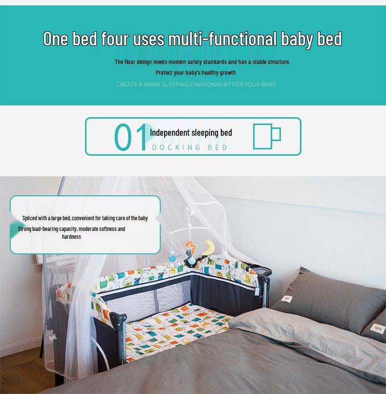 Portable Foldable Baby Bed and Rocker - Newborn Movable Splicing Bedside Crib