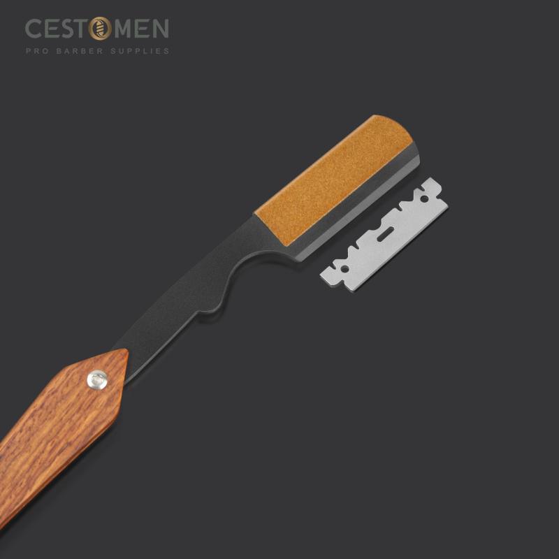 CESTOMEN Barber Wooden Handle Shaving Razor Stainless Steel Changeable Blade Razor Holder