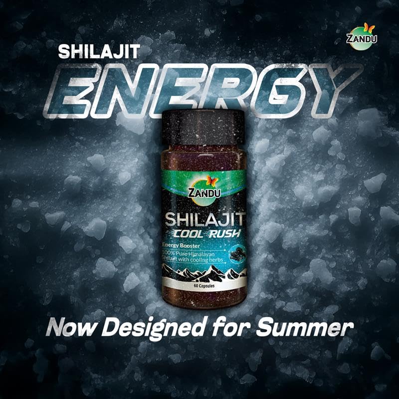 Zandu Shilajit Cool Rush Capsules With Himalayan Shilajit For Daily Energy Strength Stamina Support 60 Capsules Pack