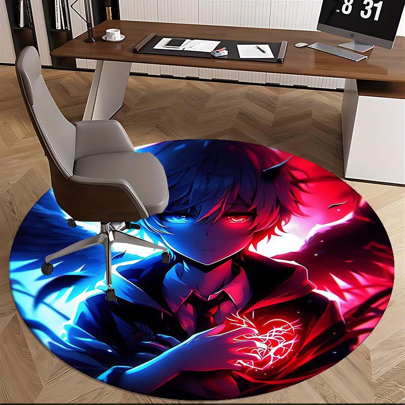 1pc Anime Devil Design Round Carpet - Office Chair Mat, Non-Slip Rug for Home Decor, Living Room, Bedroom, Game Room