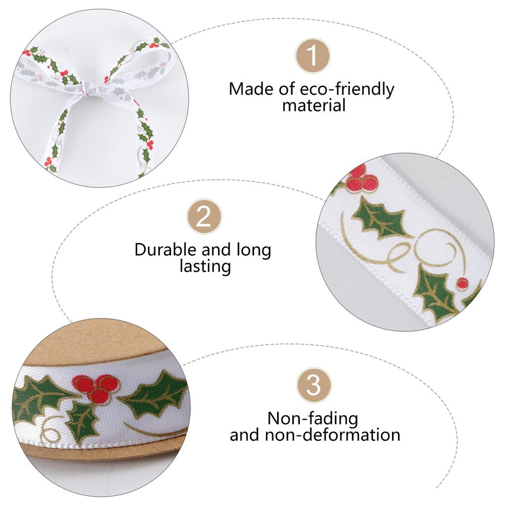 1 Roll Christmas Decorative Ribbon Premium Polyester Printing for Gift Wrapping Tree Decoration Xmas Ribbon Roll