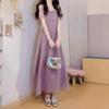 Trendy Slim-Fit Polka Dot Dress with Square Neck, Short Sleeves – Summer 2026 Korean Style.