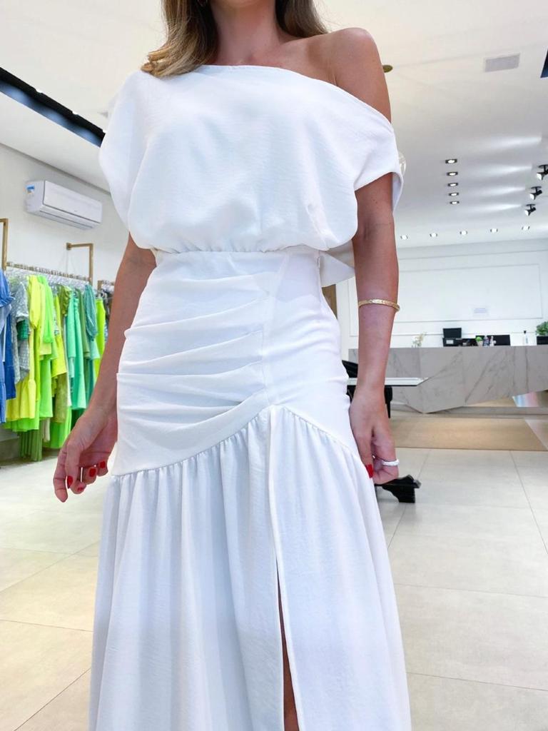 2023 Buntes One-Shoulder Abendkleid mit Schlitz und tailliertem Bund