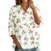 Women's Vintage Floral Print Blouse - Button Down Collar Three Quarter Sleeve Loose Fit Shirt Top for Casual and Daily Wear