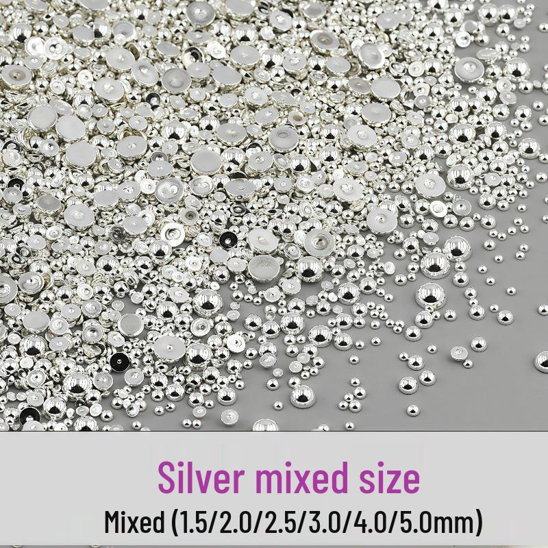 Mixed Mini Nail Art Pearls: Gold & Silver Half-Face Decorative Flat Bottom Pearl Accessories for DIY Nails