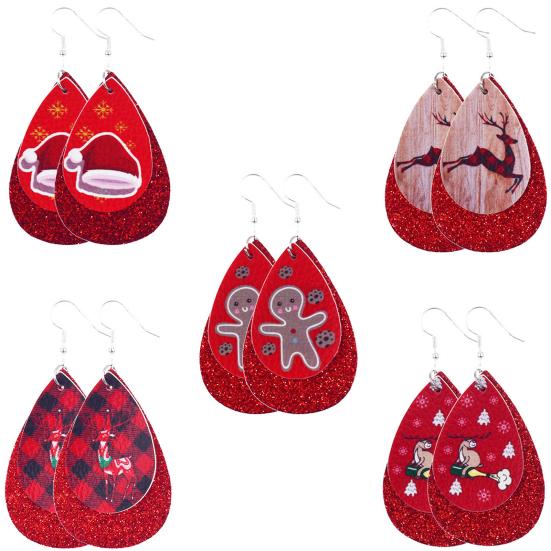 

Женские рождественские серьги-крючки из искусственной кожи с Санта-Клаусом/Снеговиком/Лосем, подарки
