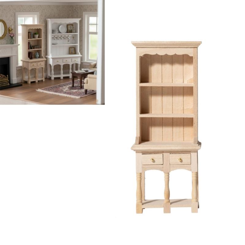 Wood Miniature Cabinet for 1/12 Scale Doll House Accessories Unpainted Organization Bookcase for Scene Display Decoration