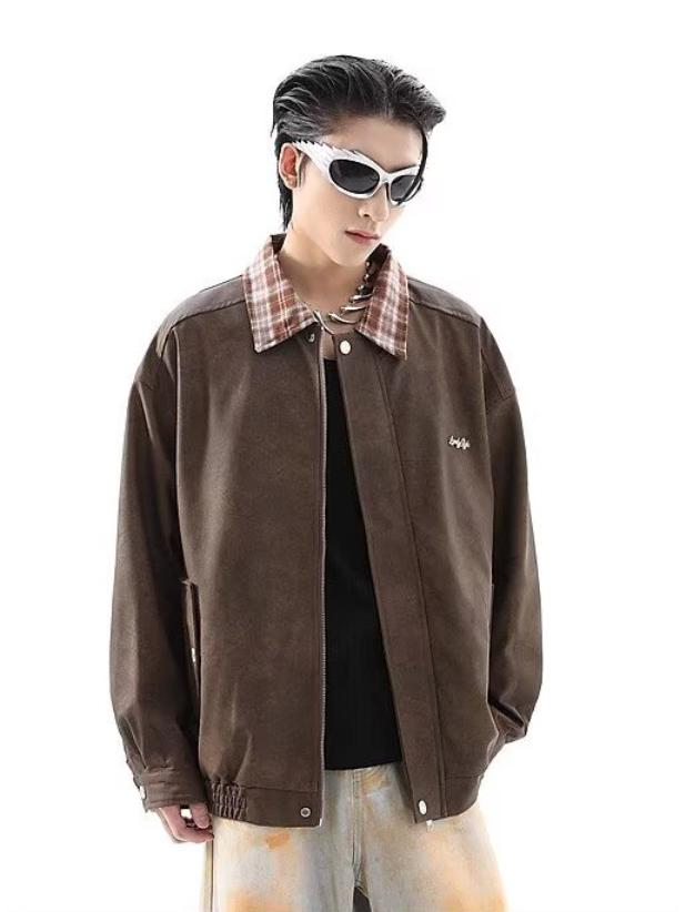 Unisex Retro Karomuster Patchwork Lederjacke - Mellade Street Style Trend