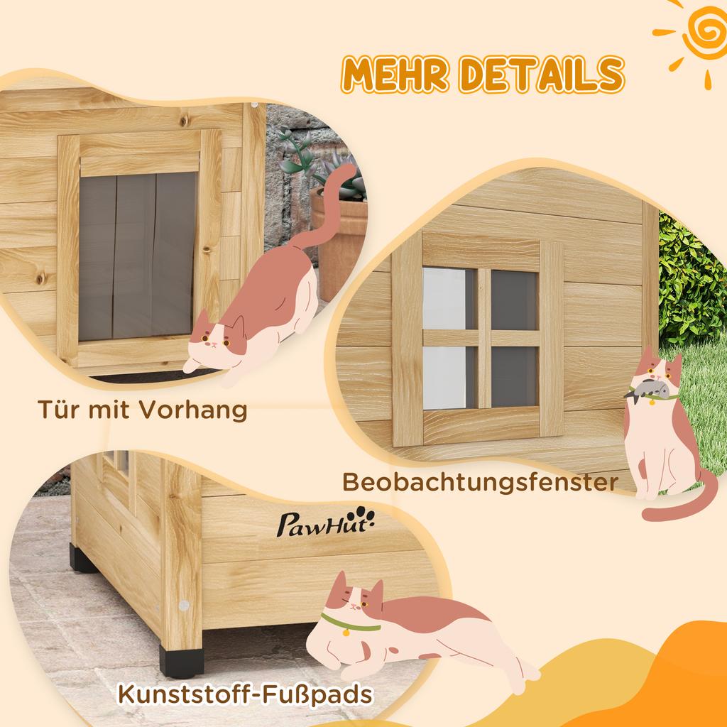 Cat House, Cat Hut, Cat Cave, Weatherproof, Suitable for Cats Up To 6 Kg, 57 Cm X 45 Cm X 43 Cm, Natural