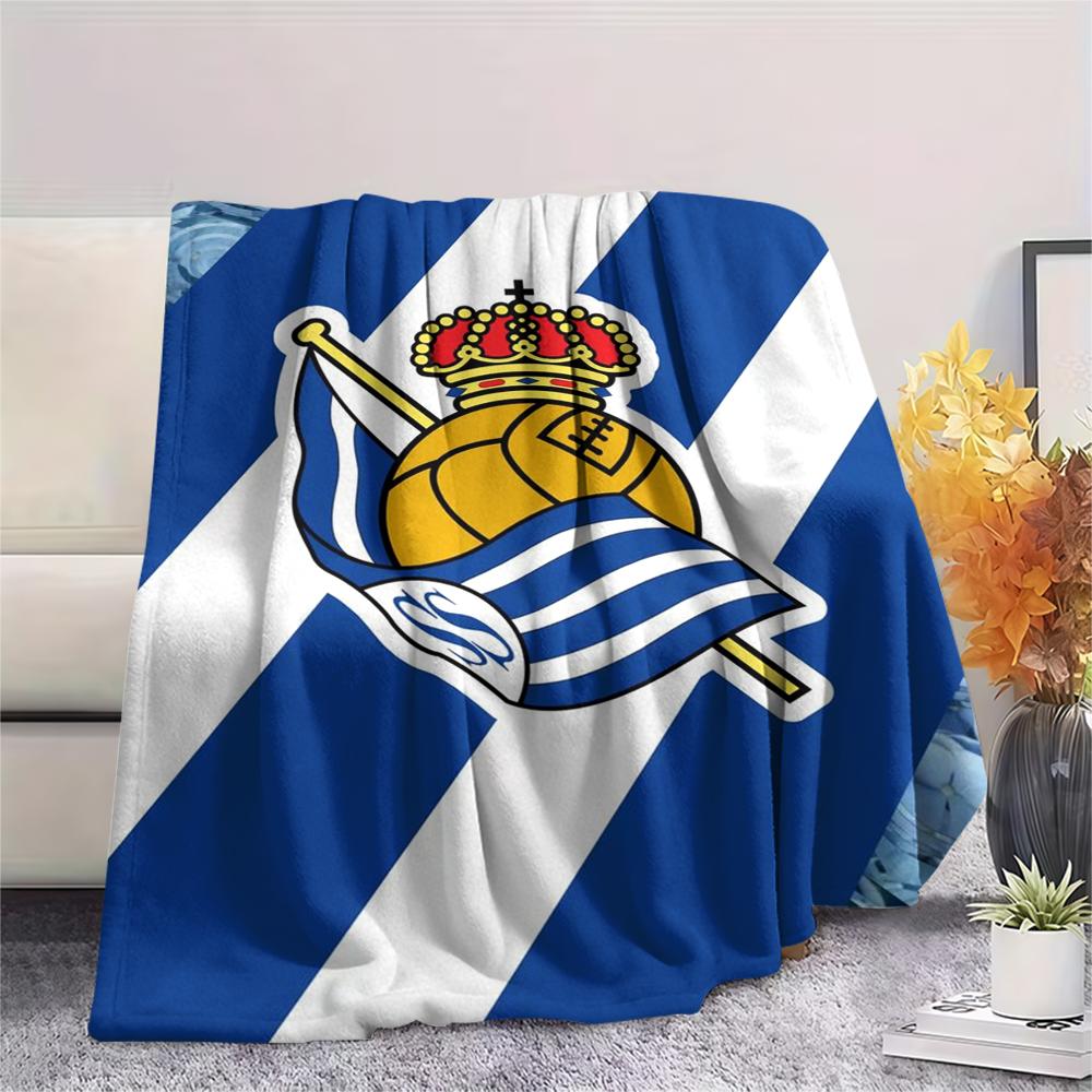 1Pc Real Sociedad Print Flannel Blanket, High Quality Comfortable for All Seasons, Home Decor, Warmth and Comfort, Perfect for Christmas Gifts