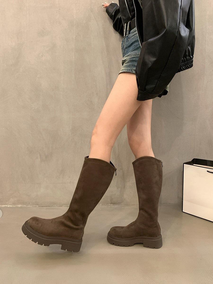 

Ретро замшевые сапоги-чулки женские осенне-зимние новые черные на толстой подошве маленькие тонкие эластичные сапоги 40