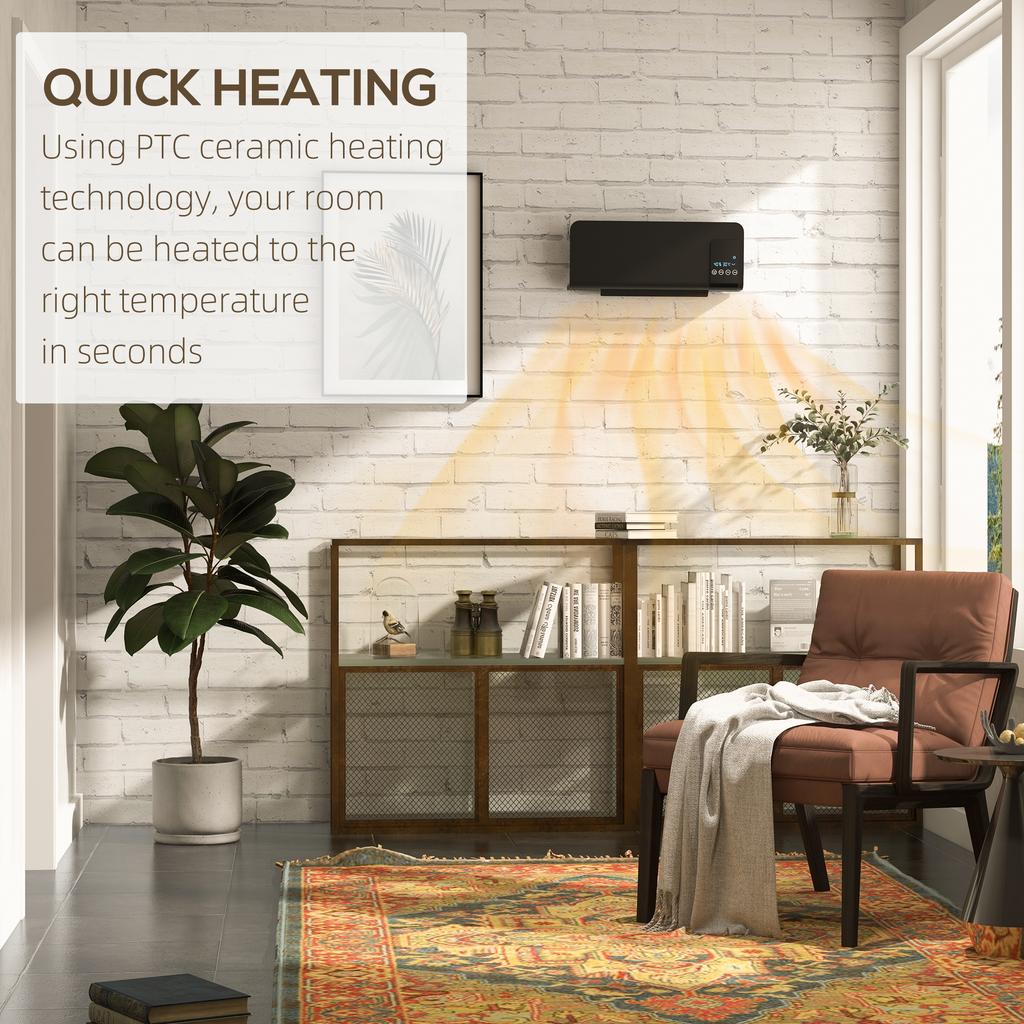 2000W Wall Mounted Heater, 18-45 Degrees C Temperature, Black