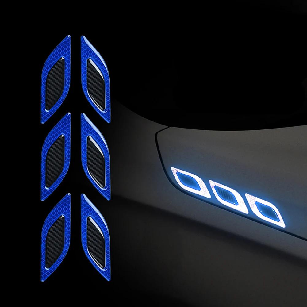 6pcs Car 3D Reflective Carbon Fiber Sticker Fashion Car Styling Reflective Strips Night Safety Warning Auto Exterior Accessories