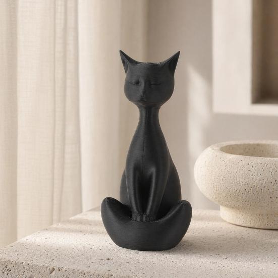 Soft Decoration Cat Statue 3D Printed Meditating Figurine, Modern Abstract Sculpture with Cross-Legged Pose, Collectible Art Piece Minimalist