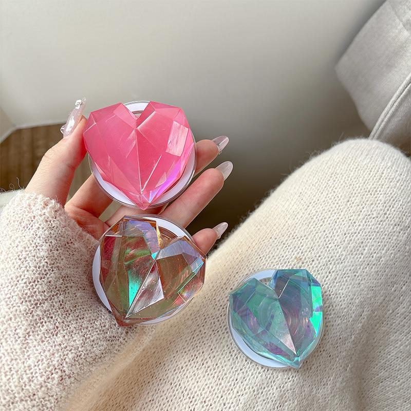 Vibrant Rhombus Heart Magnetic Phone Holder – Transparent, Adhesive, Portable, Perfect for Desktop Drama Viewing