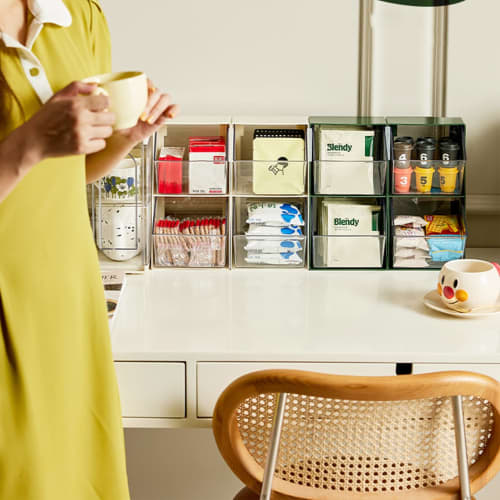 2-Compartment Upright Break Room Coffee Condiment and Cup Storage Organizer, Coffee Condiment Organizer Holder, Coffee Condiment Caddy Cup Storage Hol